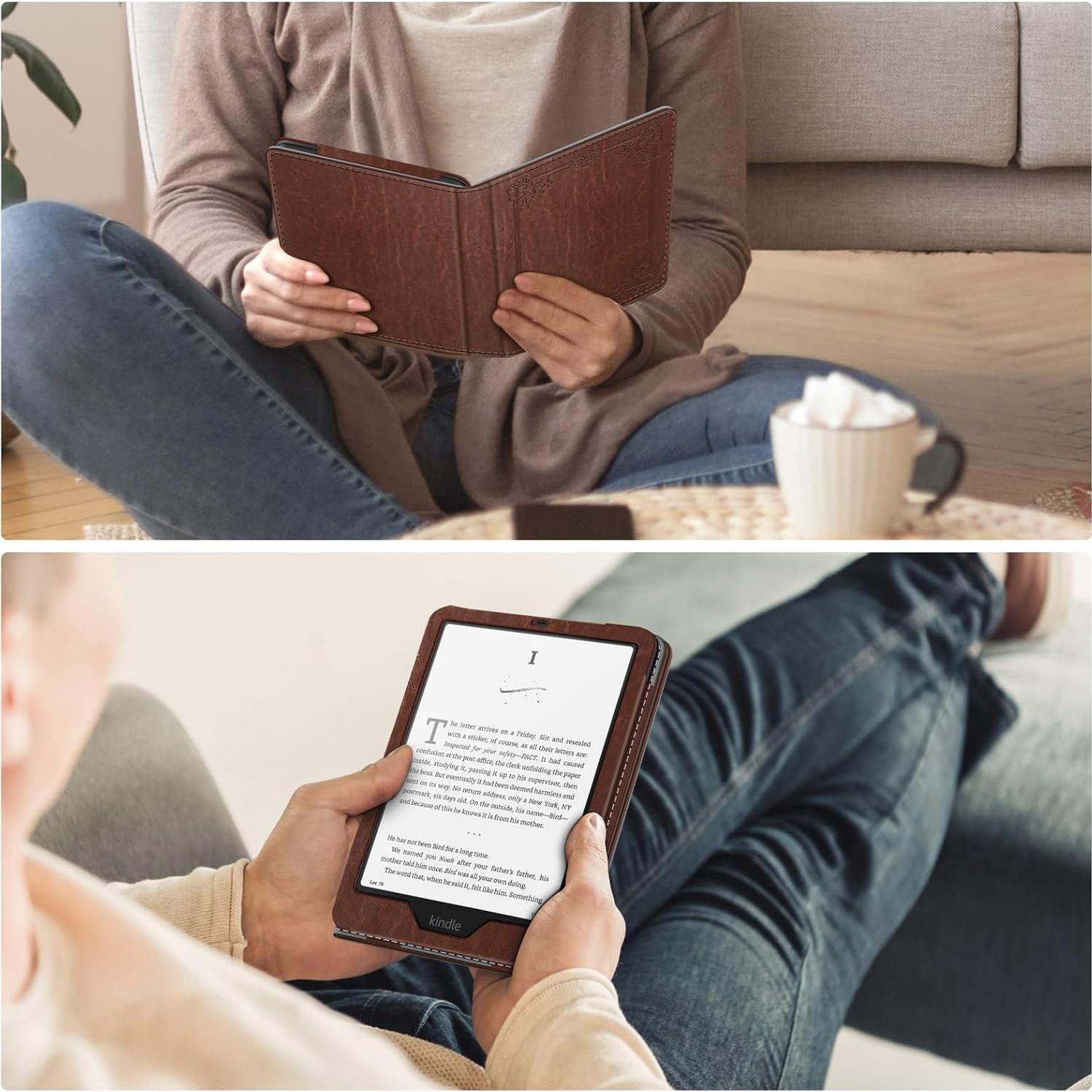 Funda Fintie para Kindle Paperwhite 12ª/11ª Gen 2024/2021 - Cuero Vegano Marrón