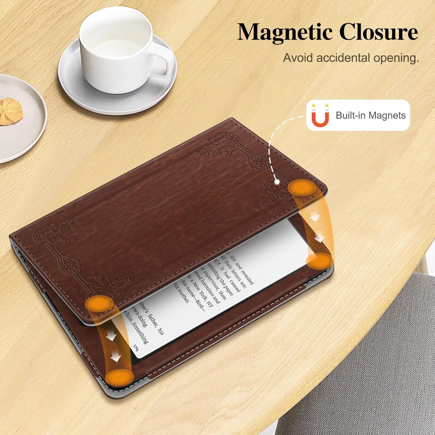 Funda Fintie para Kindle Paperwhite 12ª/11ª Gen 2024/2021 - Cuero Vegano Marrón