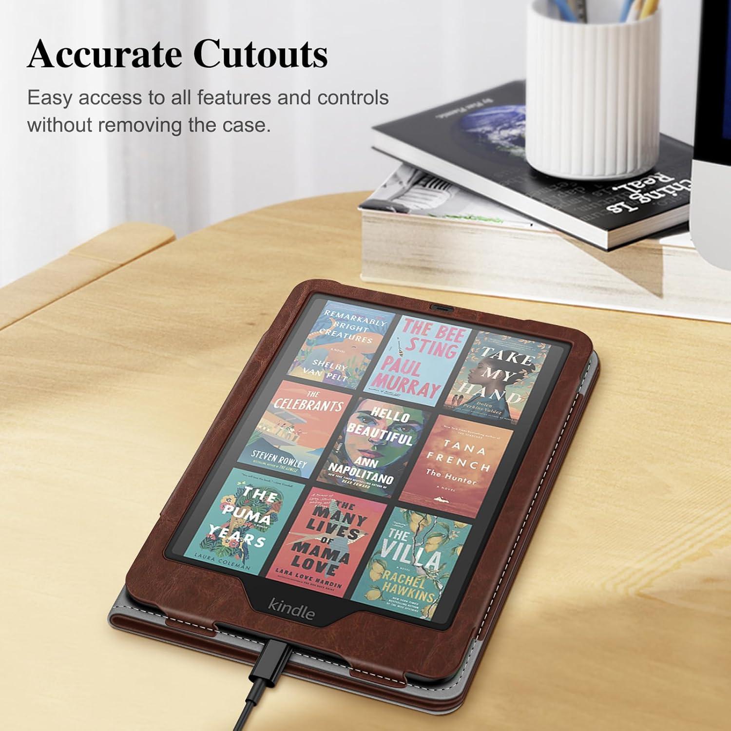 Funda Fintie para Kindle Paperwhite 12ª/11ª Gen 2024/2021 - Cuero Vegano Marrón