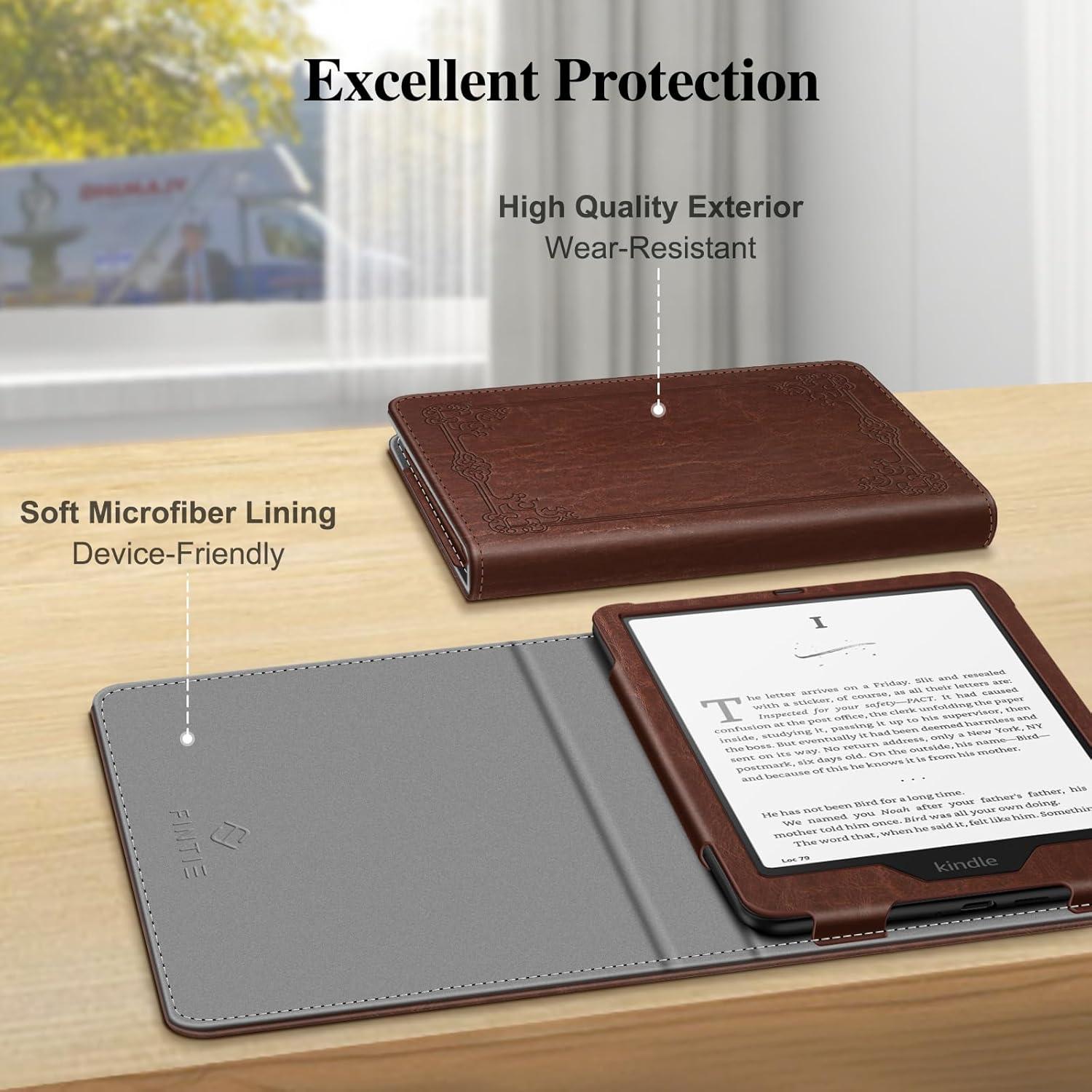 Funda Fintie para Kindle Paperwhite 12ª/11ª Gen 2024/2021 - Cuero Vegano Marrón