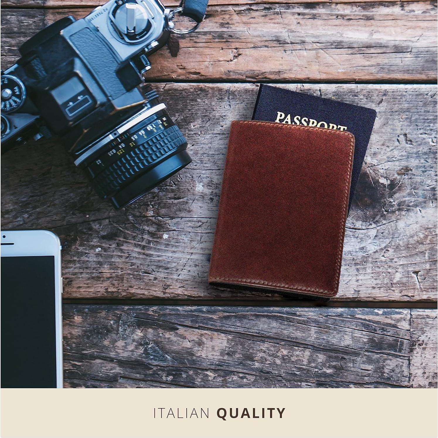 Funda de Pasaporte de Cuero Italiano Maruse Unisex Marrón