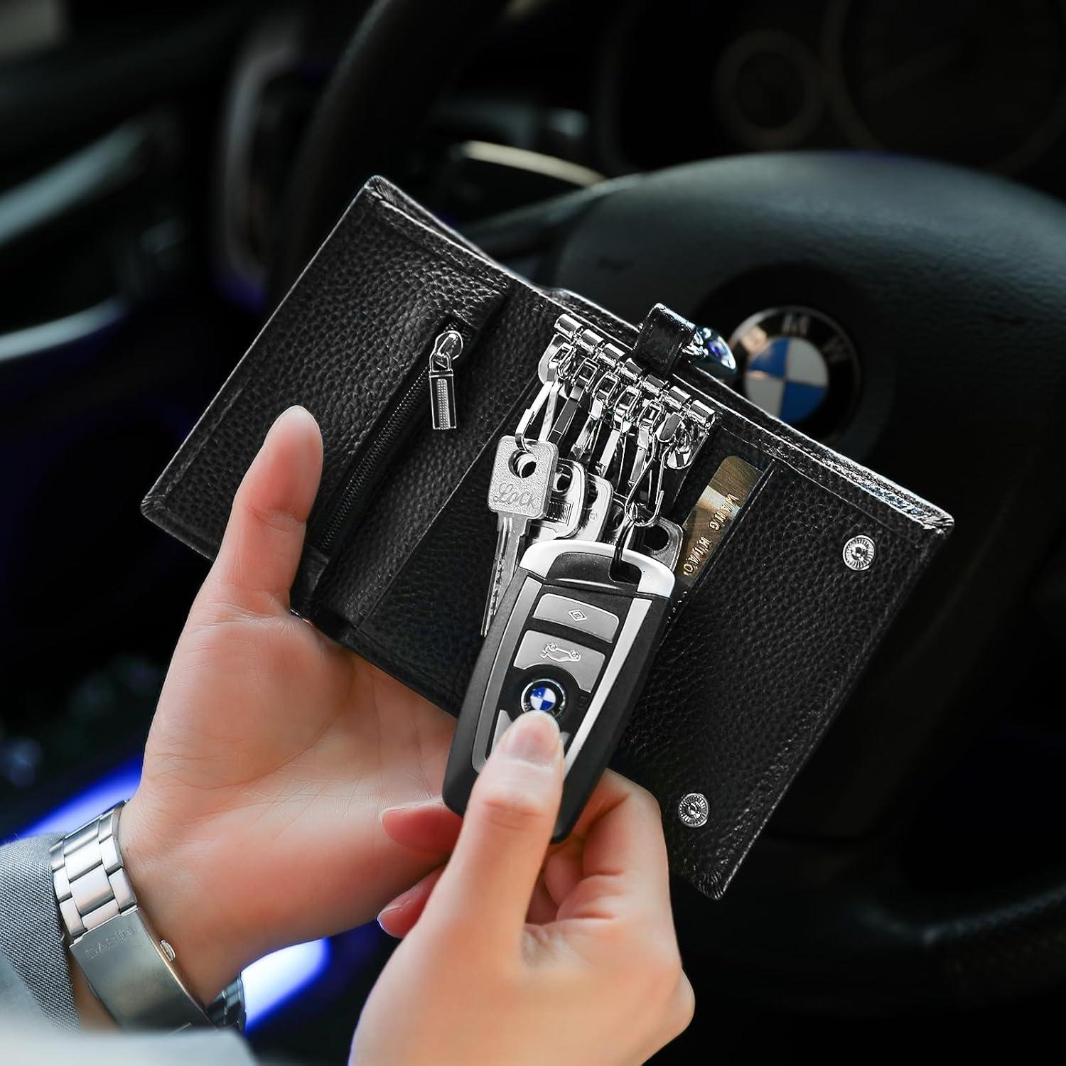 Cartera de Cuero Meichoon XF09 para Llaves y Tarjetas - Negro