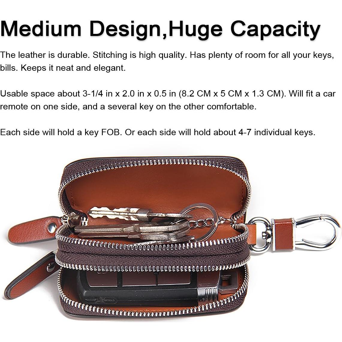 Funda de Llave de Coche CONTACTS de Cuero Marrón con Doble Cierre