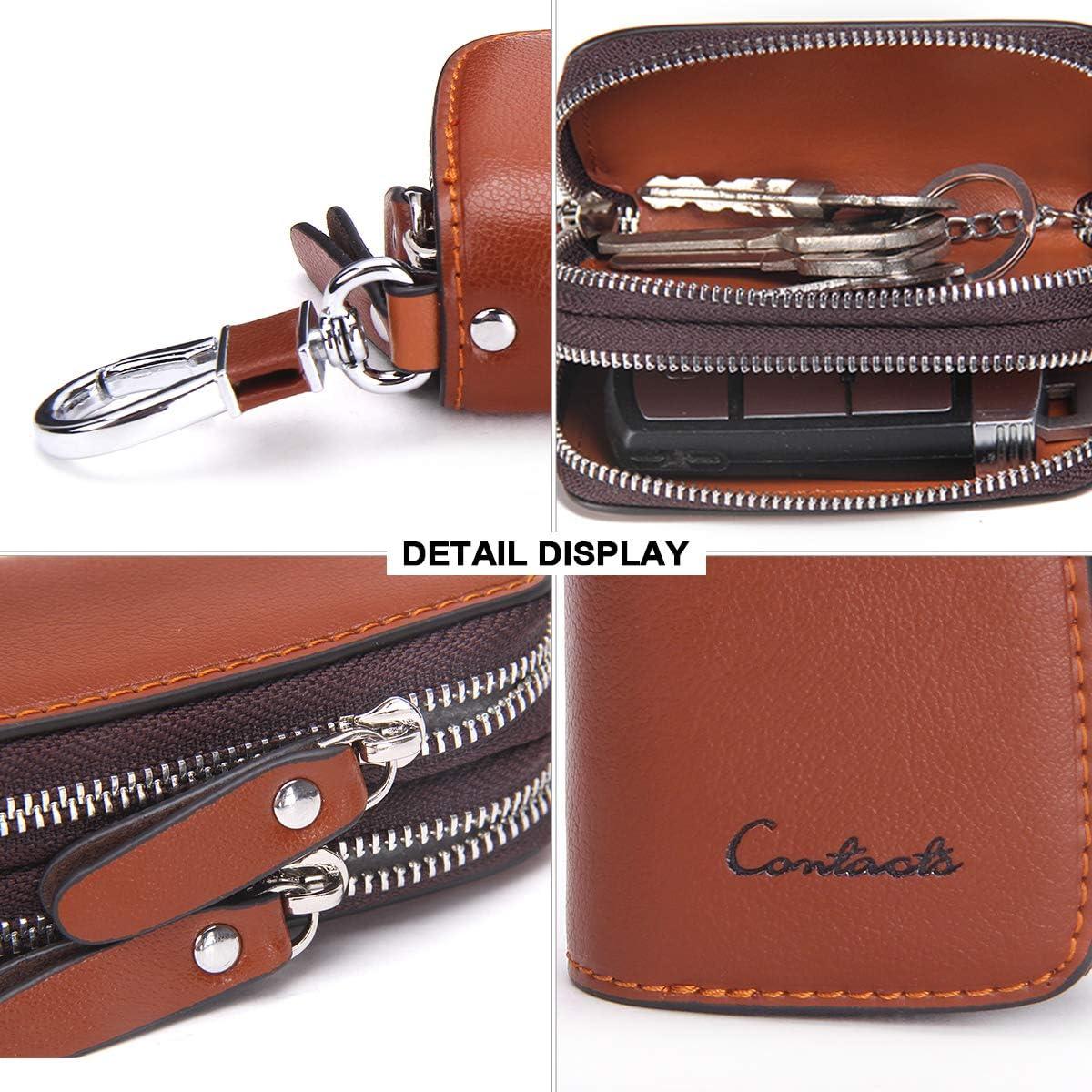 Funda de Llave de Coche CONTACTS de Cuero Marrón con Doble Cierre