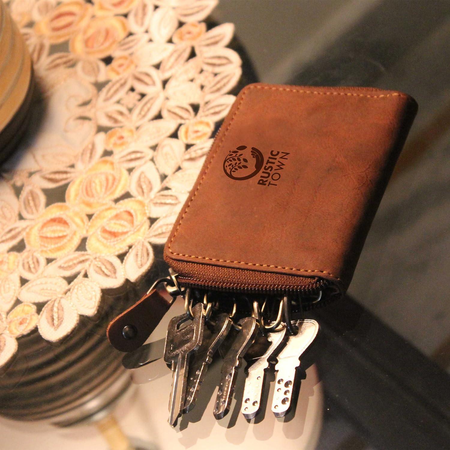 Funda de Llaves de Cuero Rustic Town - Organizador Compacto 8 Ganchos