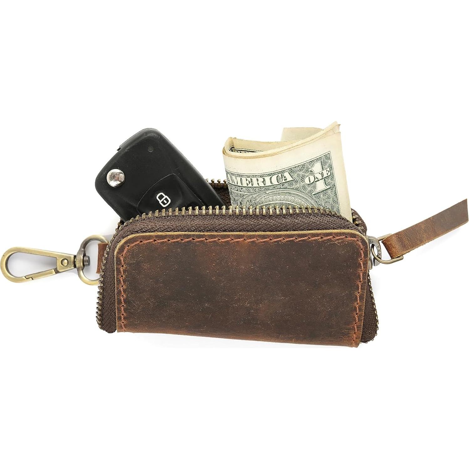 Porta Llaves de Coche y Monedero CestAntiQ de Cuero Hecho a Mano