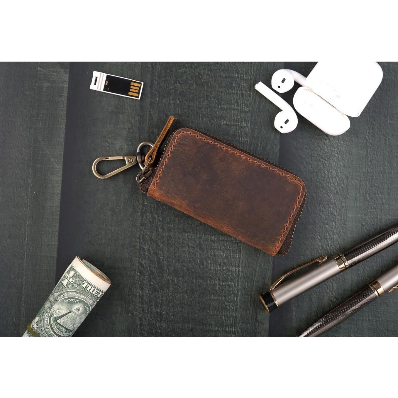 Porta Llaves de Coche y Monedero CestAntiQ de Cuero Hecho a Mano