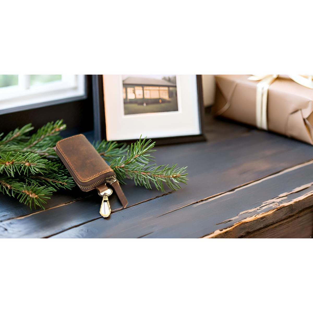 Porta Llaves de Coche y Monedero CestAntiQ de Cuero Hecho a Mano