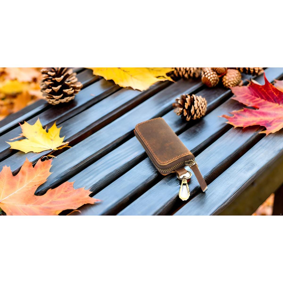 Porta Llaves de Coche y Monedero CestAntiQ de Cuero Hecho a Mano