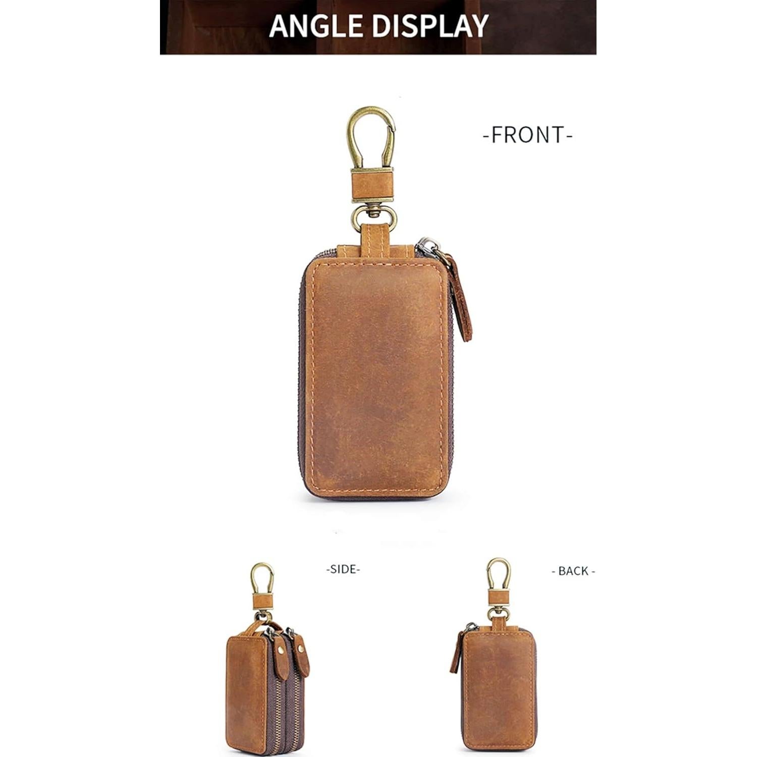 Funda de Llave de Coche de Cuero Crazy Horse Marrón - Compacta y Unisex