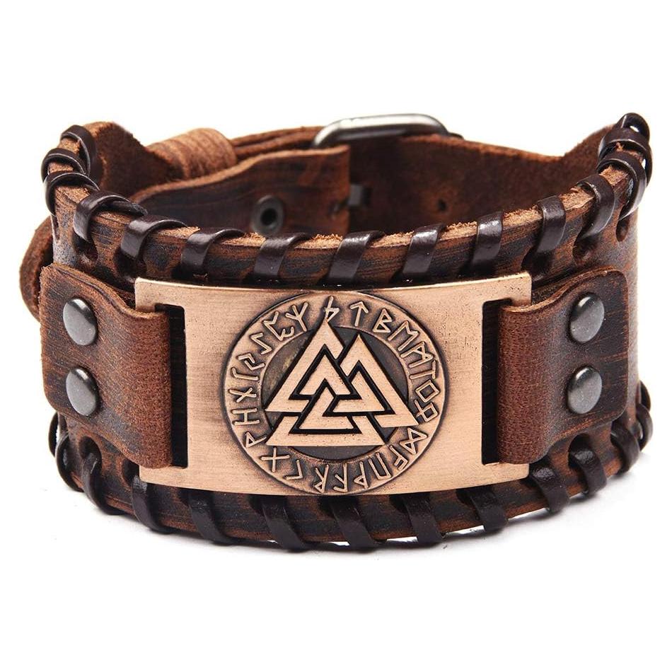 Pulsera de Cuero Gótica GelConnie Viking con Amuleto Nórdico
