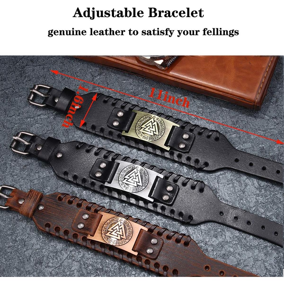 Pulsera de Cuero Gótica GelConnie Viking con Amuleto Nórdico