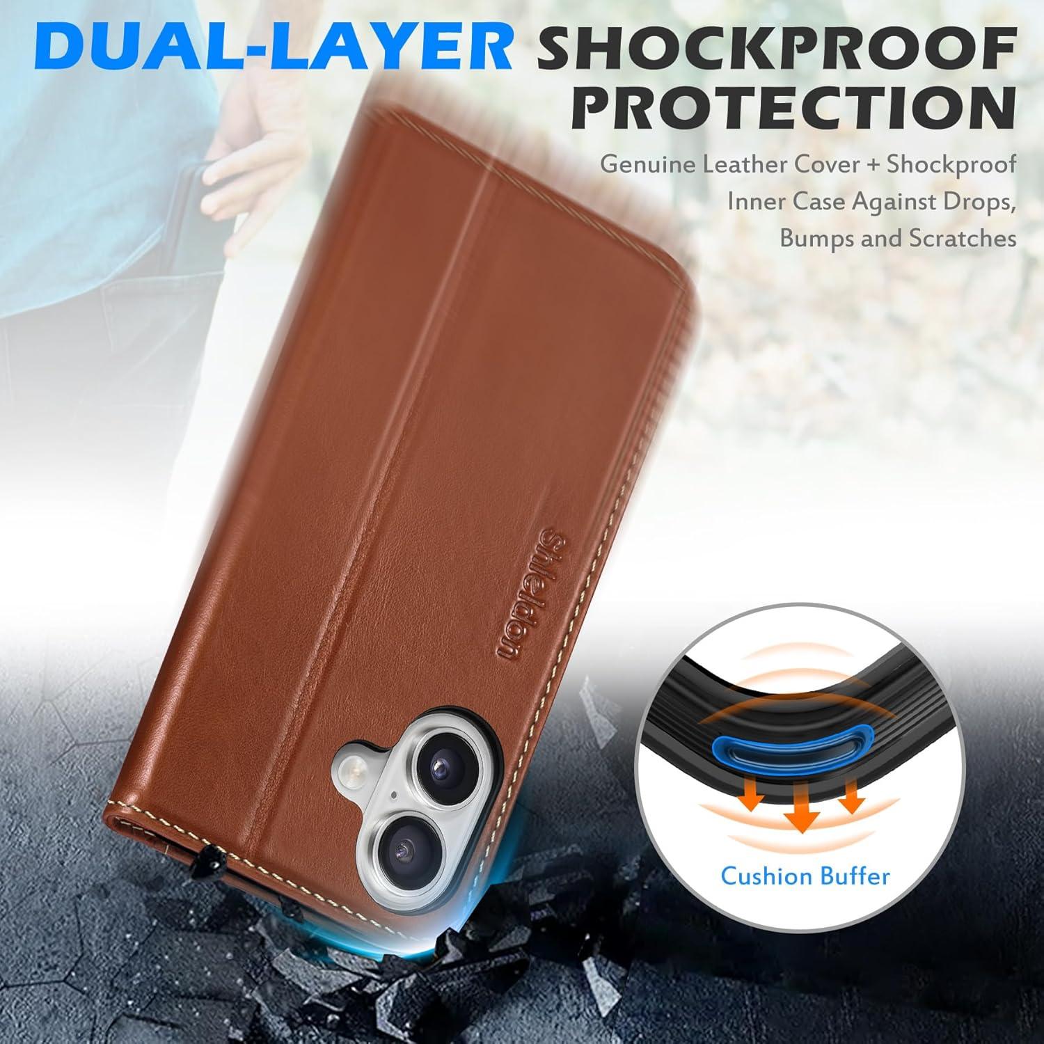 Funda Cartera Cuero Genuino SHIELDON para iPhone 17 6.3" 5G