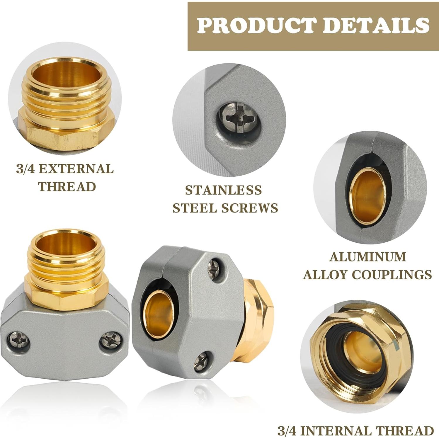 Kit de Reparación de Manguera de Jardín Hourleey, 4 Juegos de Conectores de Aluminio