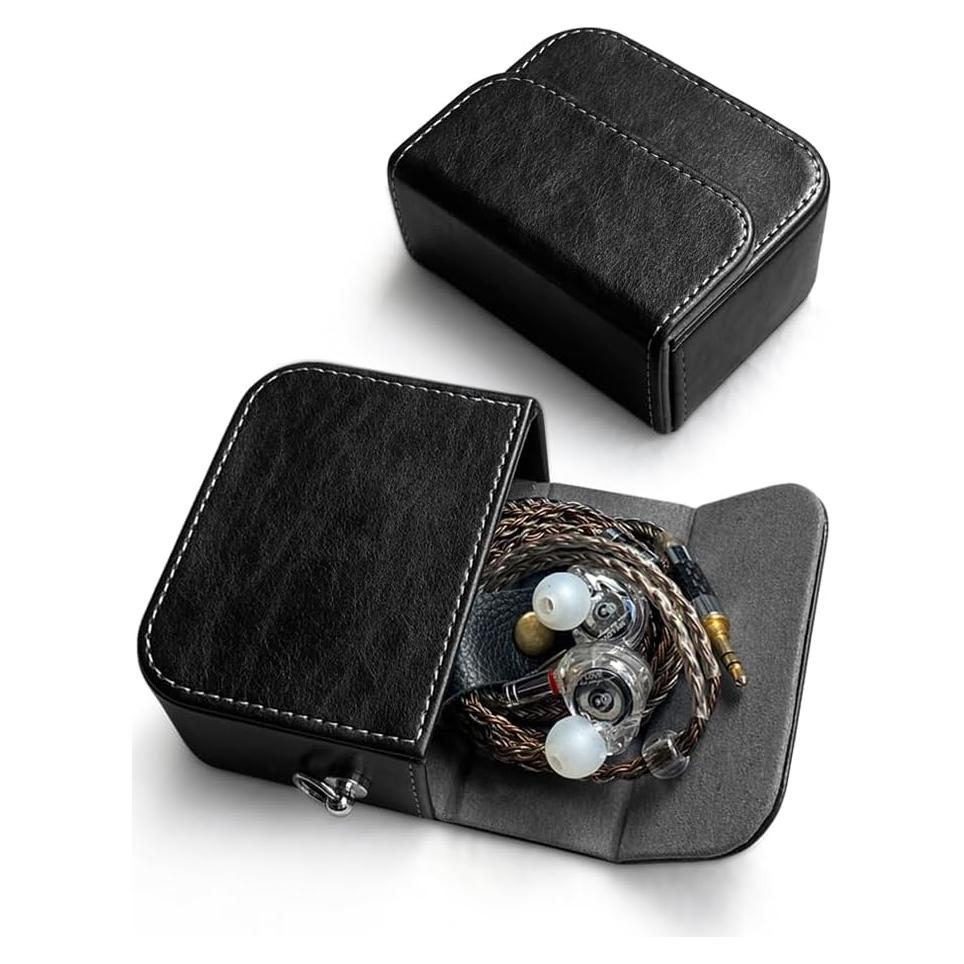 Estuche para Auriculares Intrauditivos JaHui - Cuero PU Negro