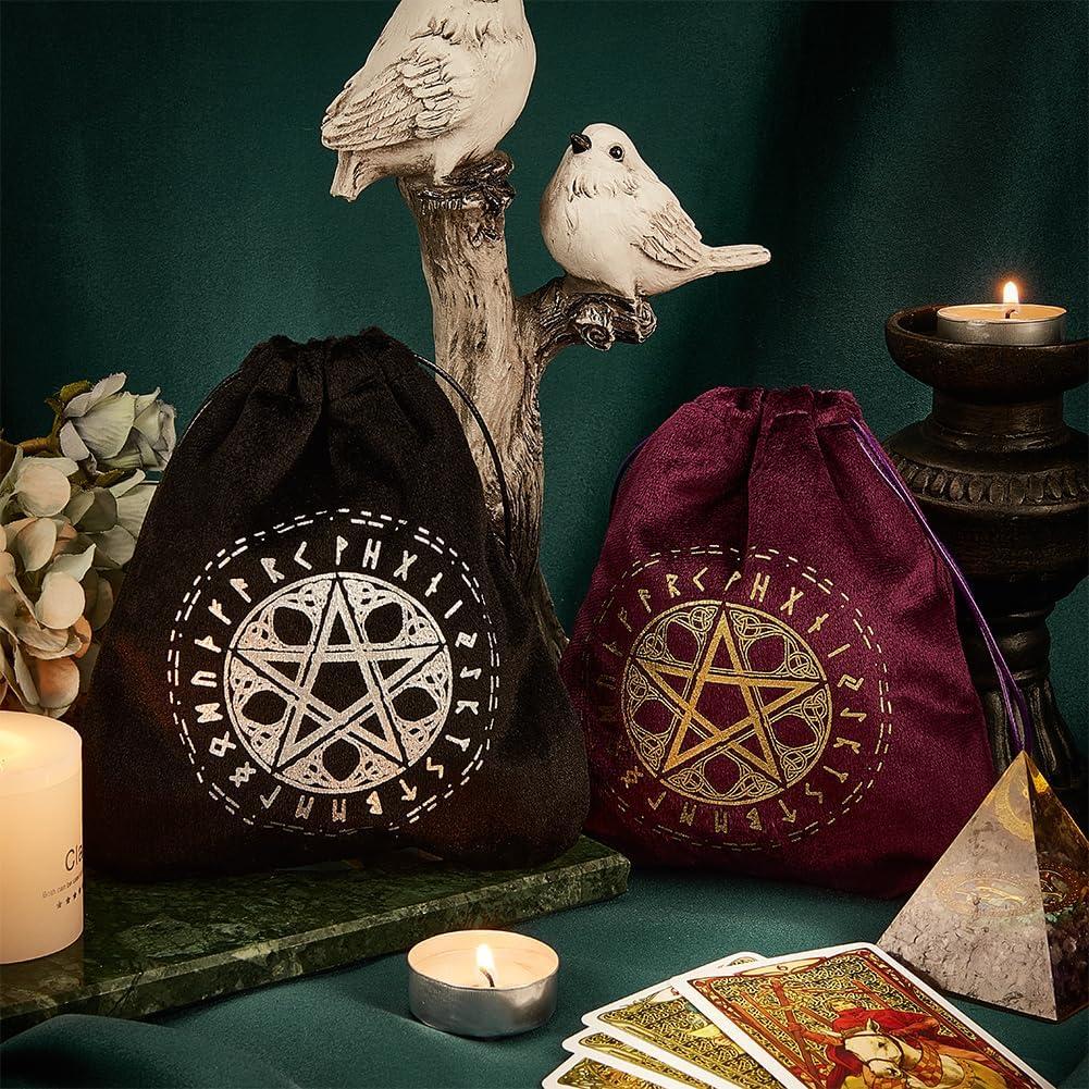 Bolsas de Tarot CREATCABIN 2 Pcs Terciopelo Pentáculo 15x16.5cm