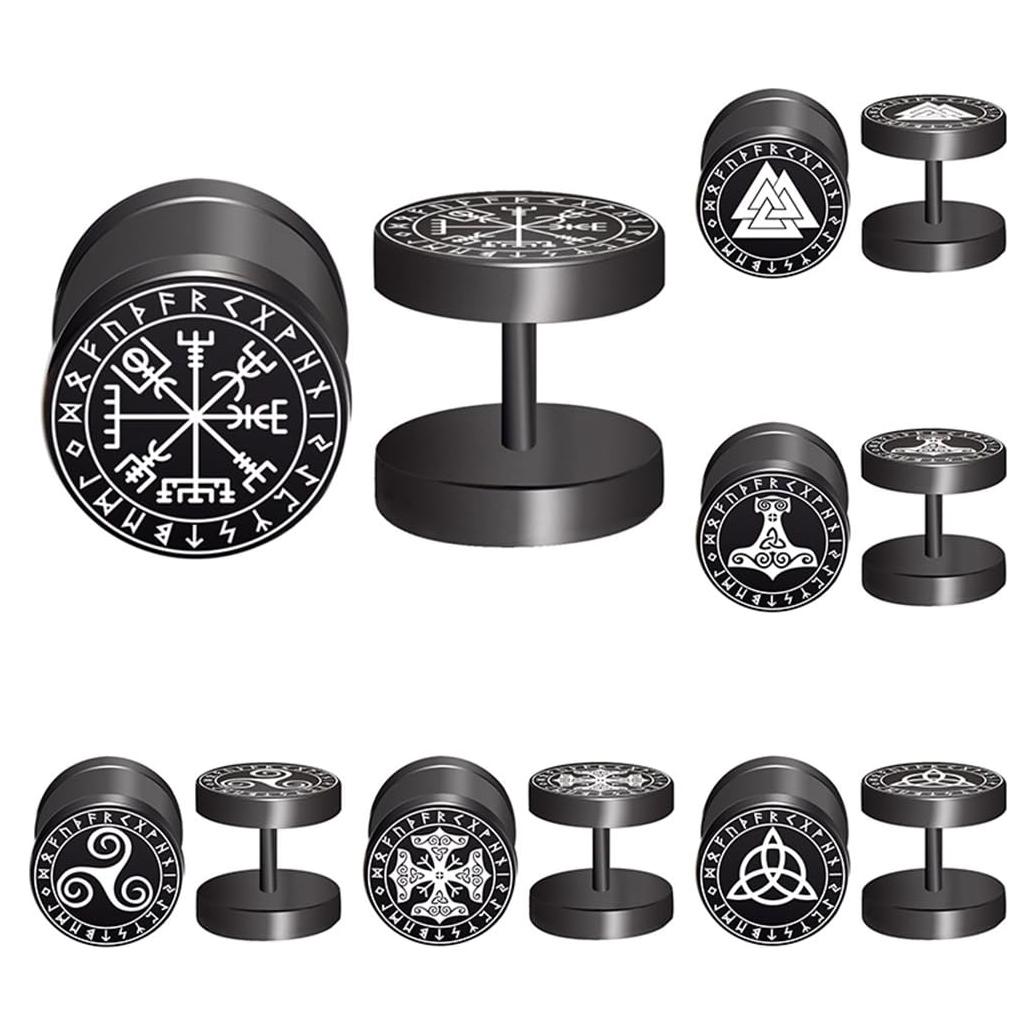 Pendientes Huggie de Runas Vikingas FLYUN Acero Inoxidable 6 Pares