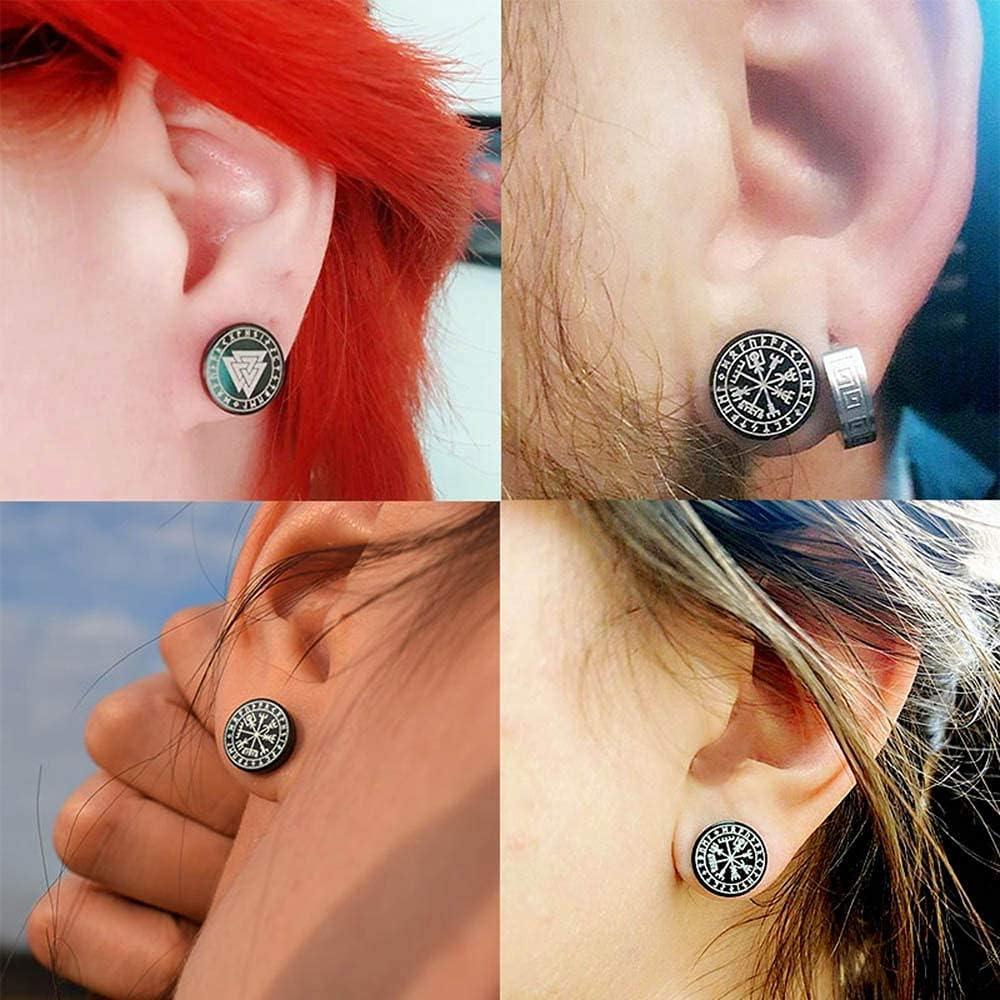 Pendientes Huggie de Runas Vikingas FLYUN Acero Inoxidable 6 Pares