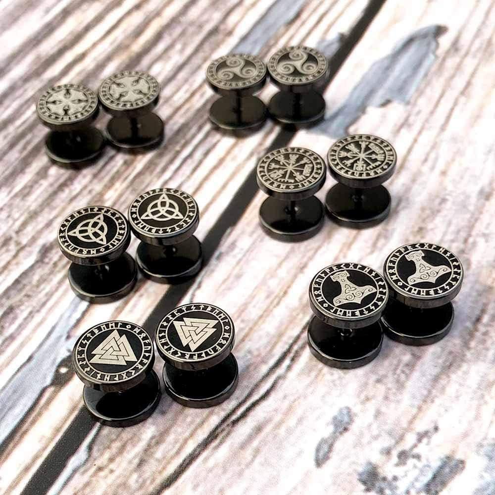 Pendientes Huggie de Runas Vikingas FLYUN Acero Inoxidable 6 Pares
