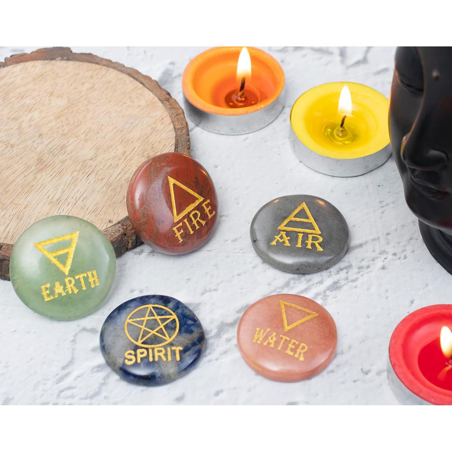 Kit de 5 Piedras Reiki Crocon - Elementos Tierra Aire Fuego Agua Espíritu