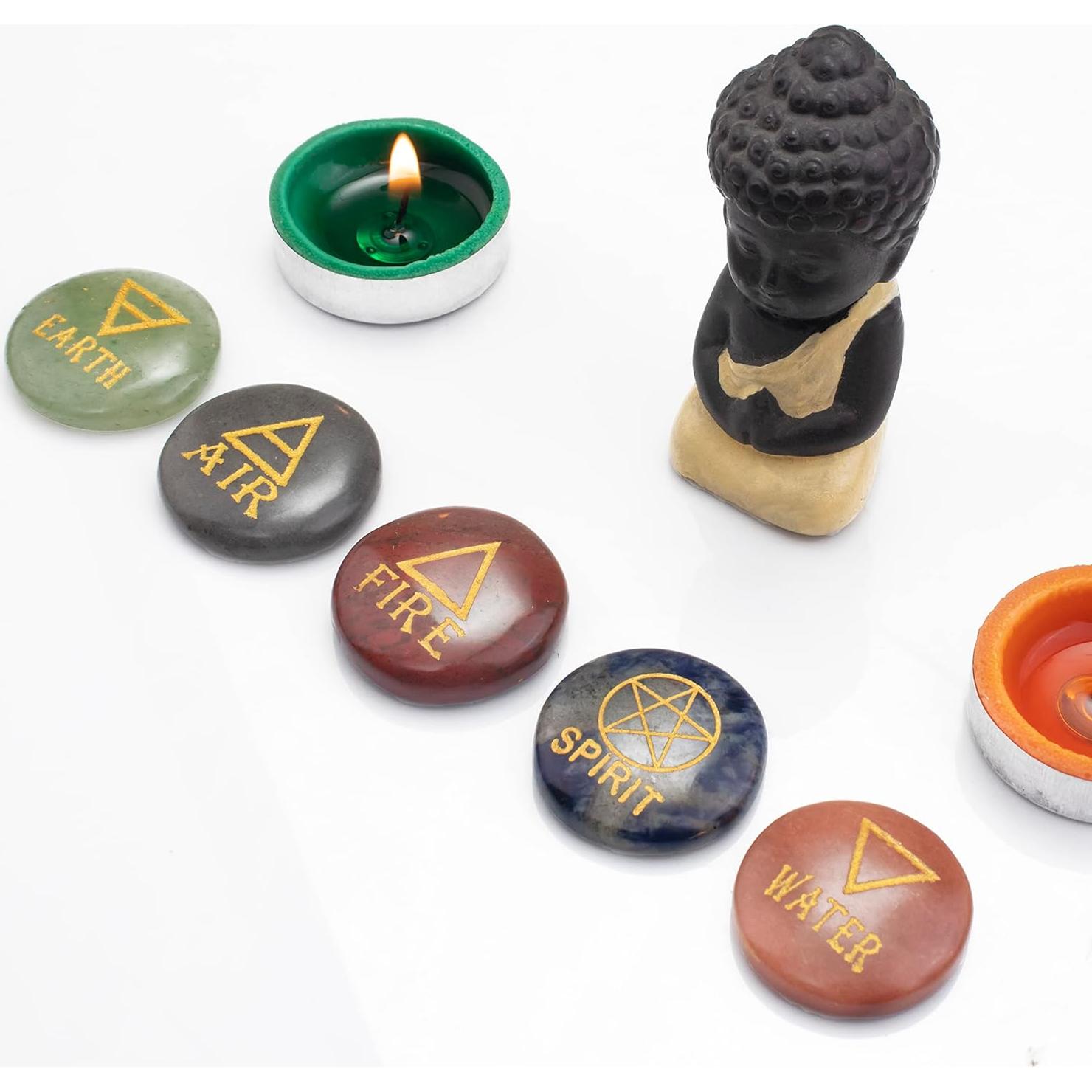 Kit de 5 Piedras Reiki Crocon - Elementos Tierra Aire Fuego Agua Espíritu