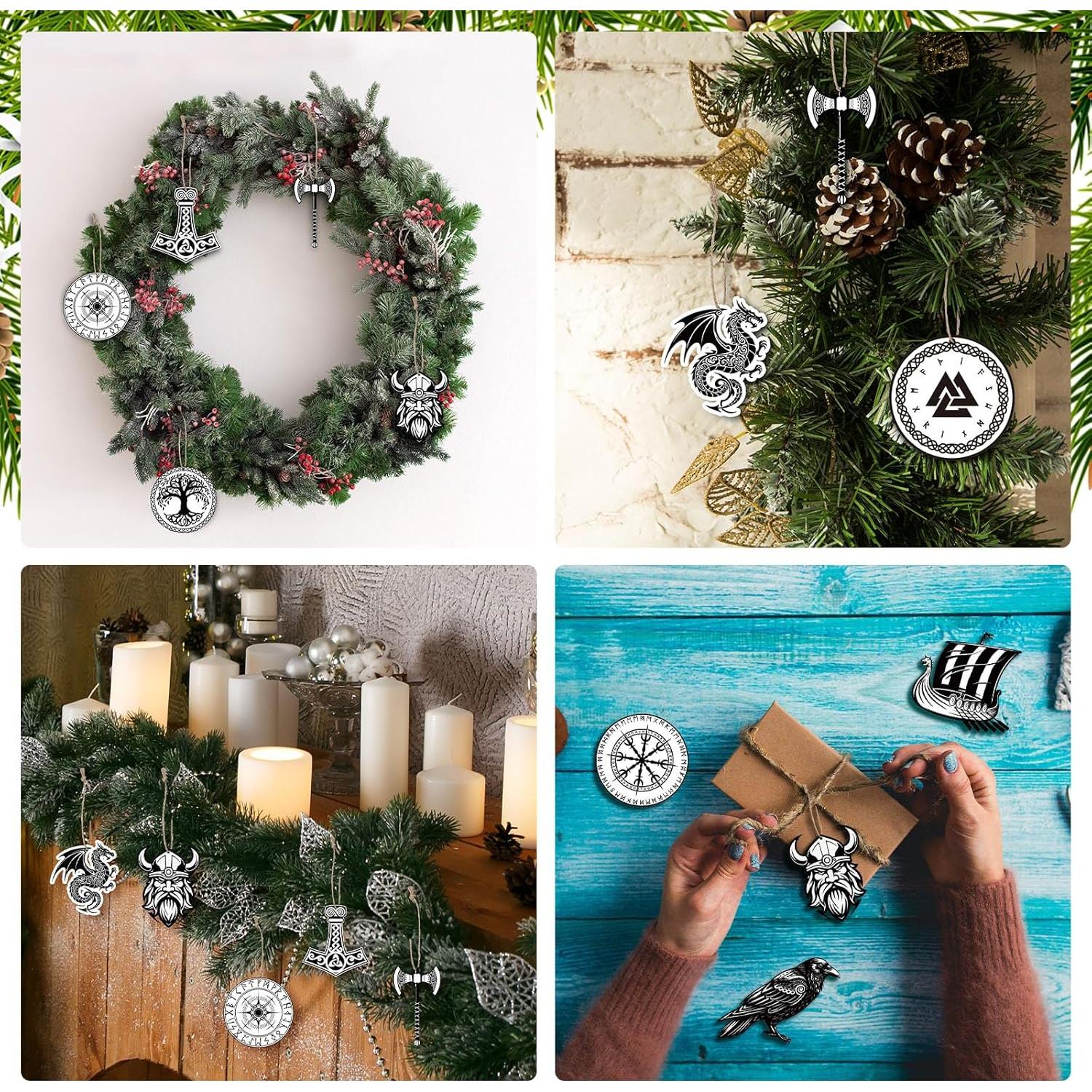 Adornos Colgantes de Navidad Vikingos Woanger 60 Pcs Madera