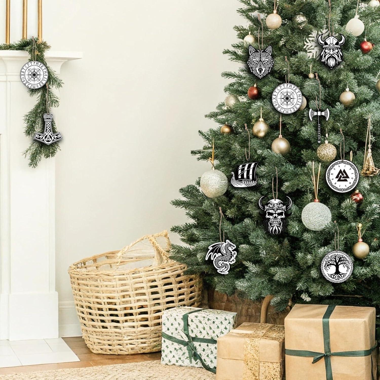 Adornos Colgantes de Navidad Vikingos Woanger 60 Pcs Madera