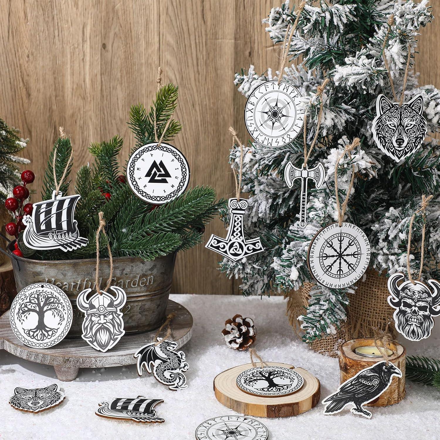 Adornos Colgantes de Navidad Vikingos Woanger 60 Pcs Madera