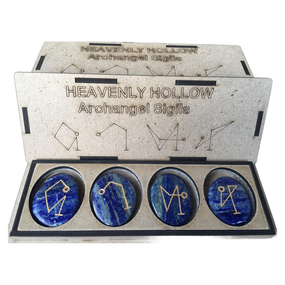Conjunto de Sigilos de Arcángel con 4 Piedras de Lápiz Lazuli