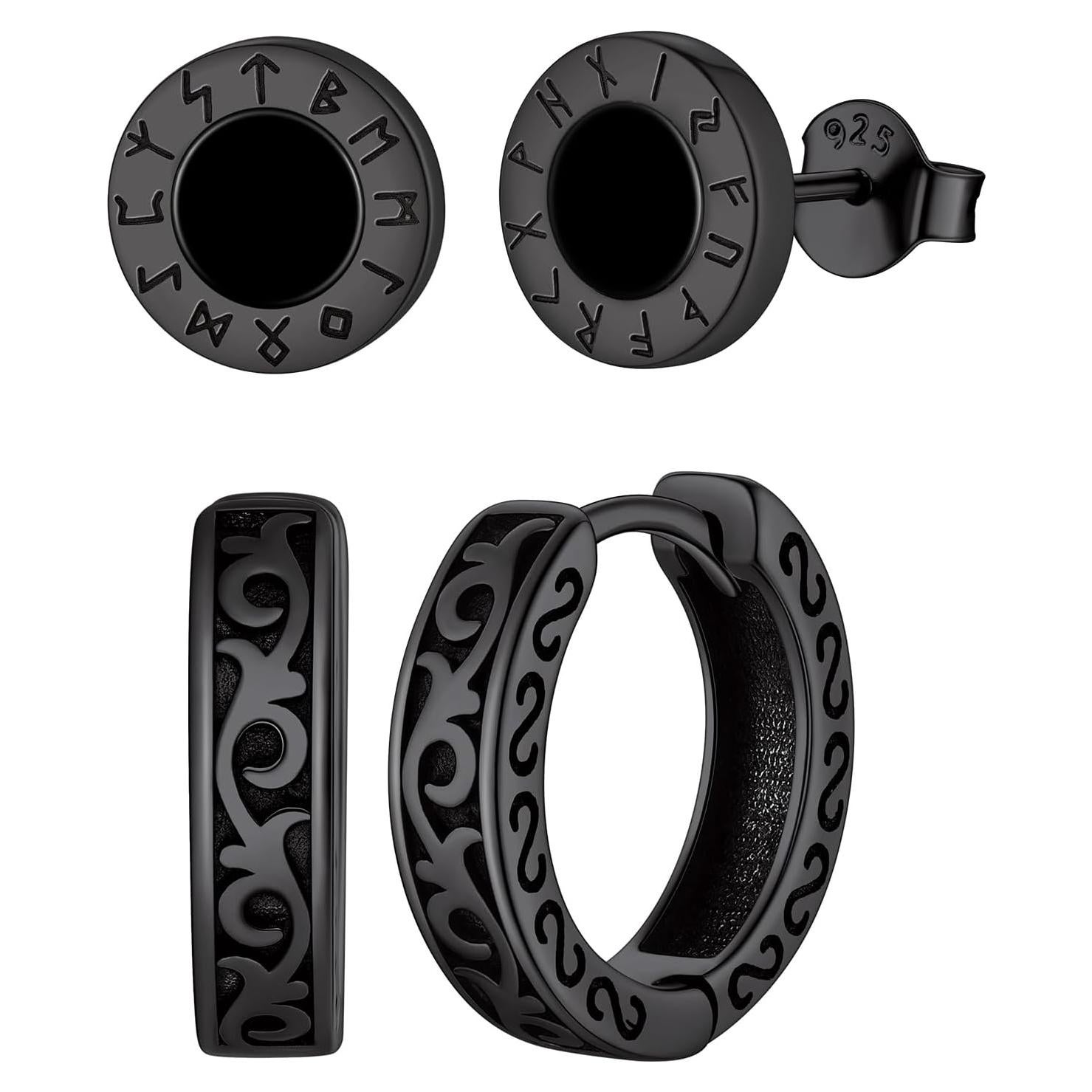 Pendientes de Plata de Ley 925 ChicSilver con Ónix Negro para Hombres