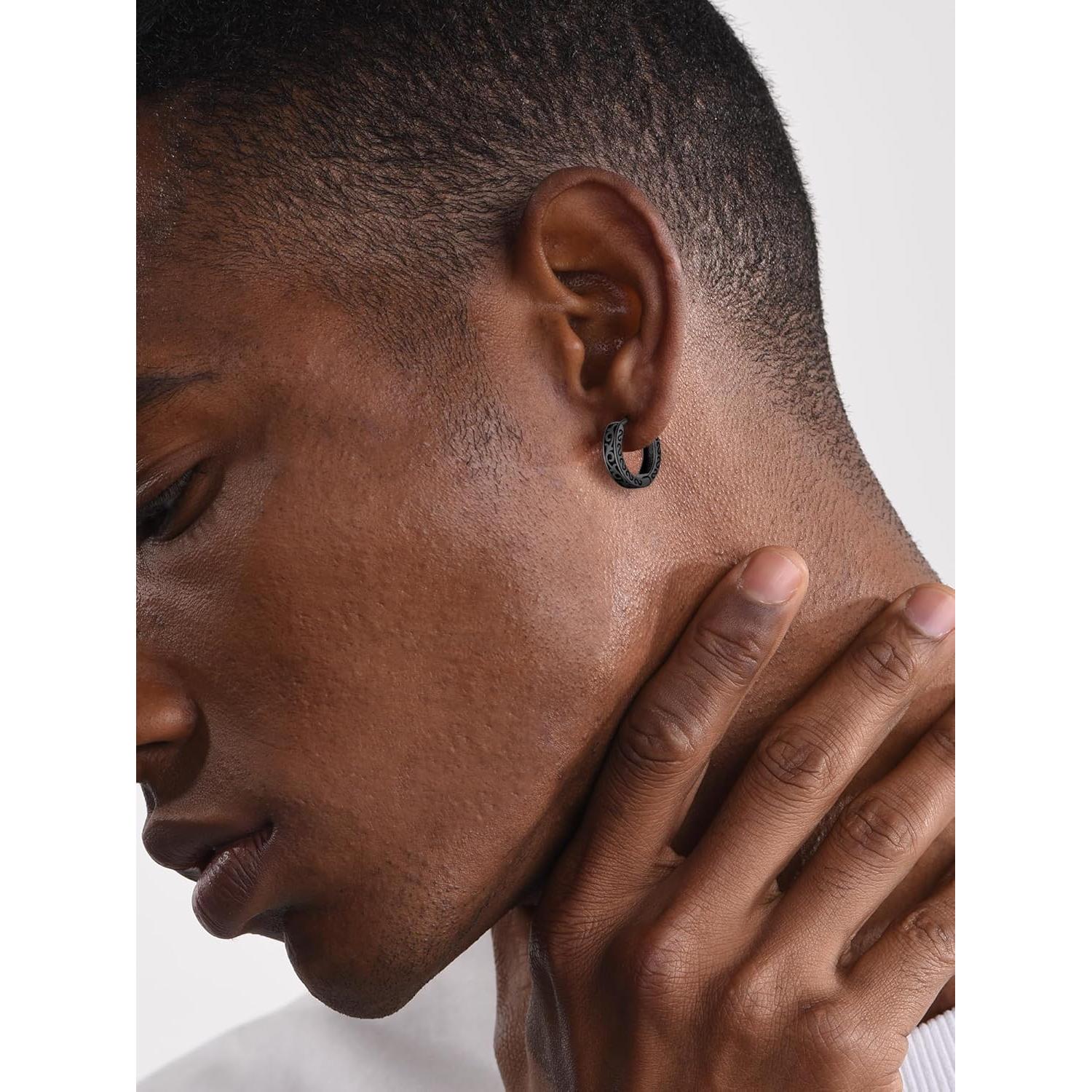 Pendientes de Plata de Ley 925 ChicSilver con Ónix Negro para Hombres