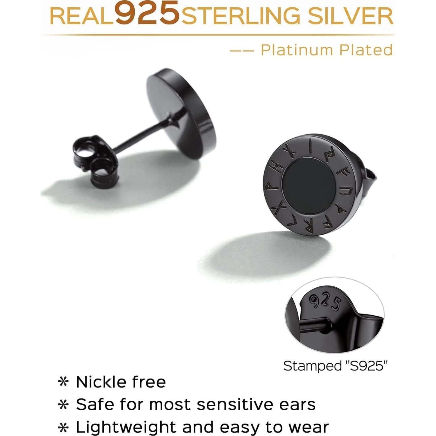 Pendientes de Plata de Ley 925 ChicSilver con Ónix Negro para Hombres