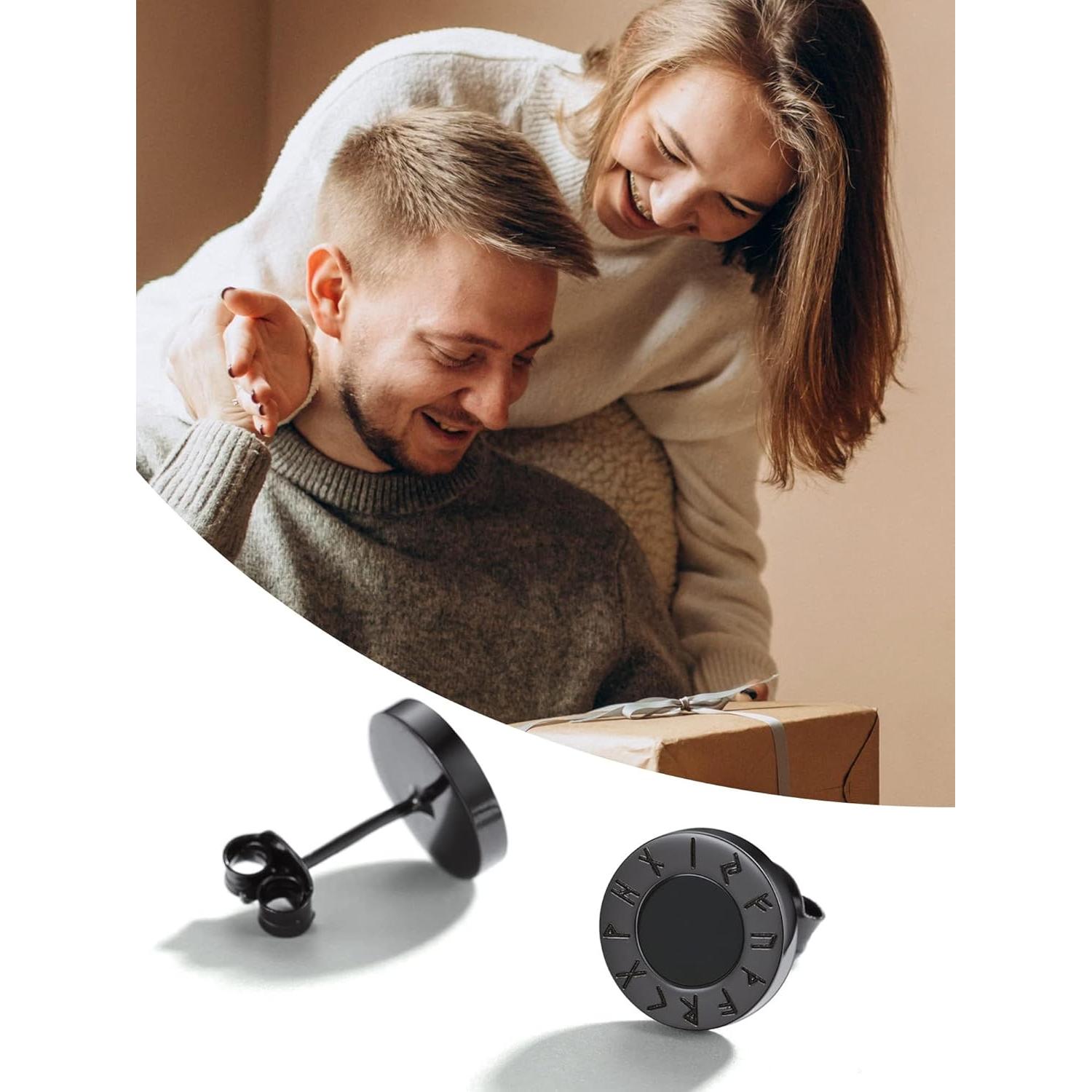 Pendientes de Plata de Ley 925 ChicSilver con Ónix Negro para Hombres