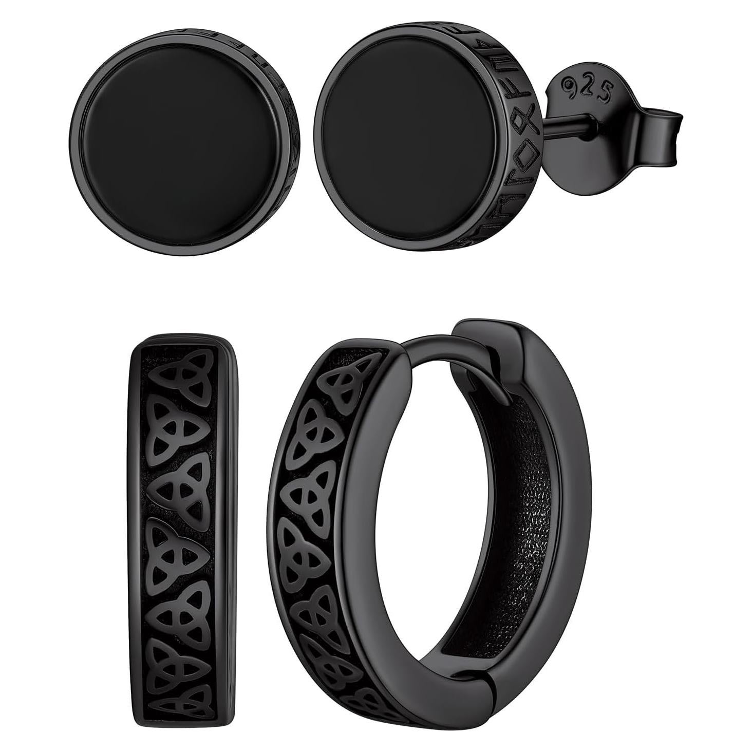 Pendientes de Plata de Ley 925 ChicSilver con Ónix Negro para Hombres