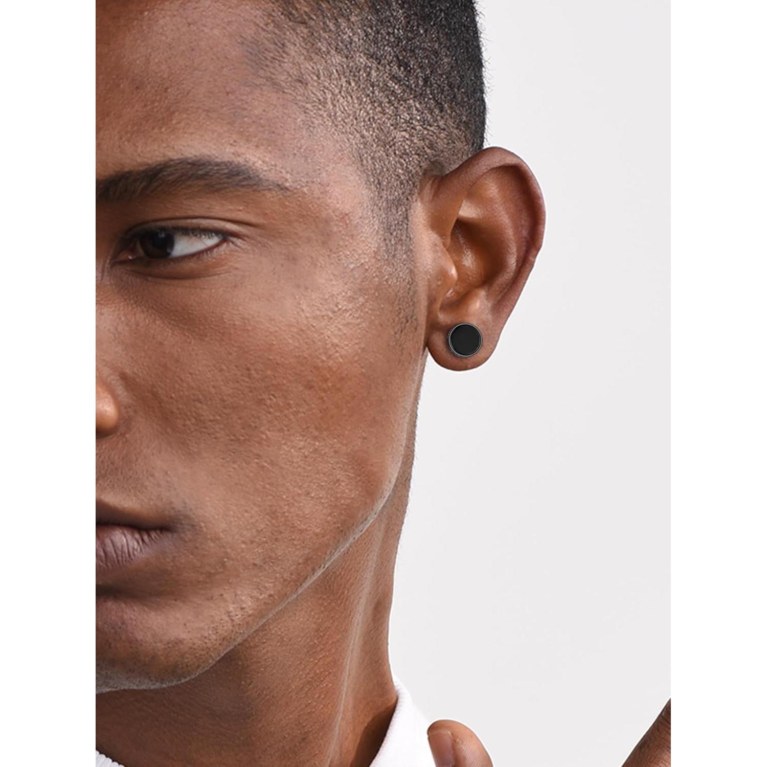 Pendientes de Plata de Ley 925 ChicSilver con Ónix Negro para Hombres