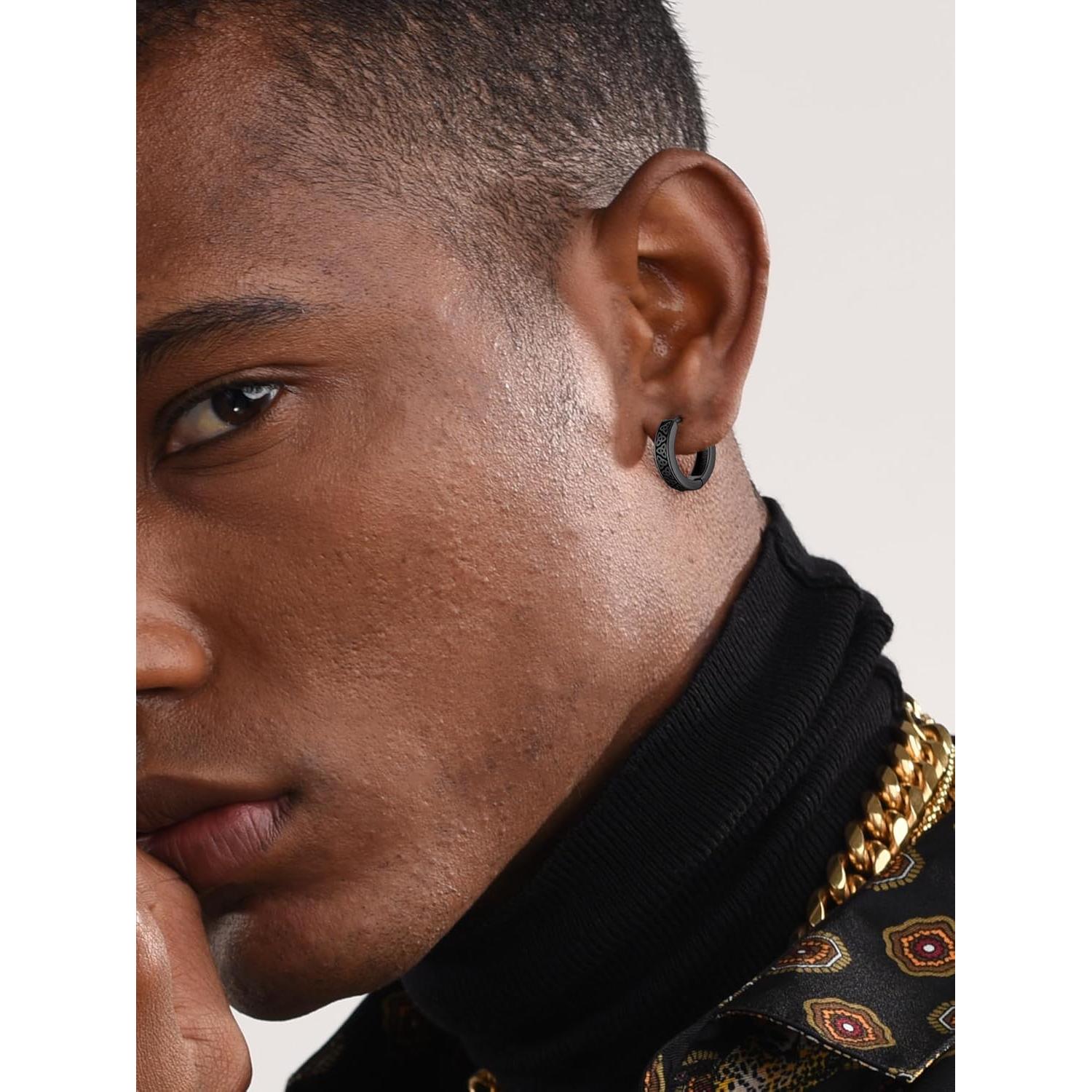 Pendientes de Plata de Ley 925 ChicSilver con Ónix Negro para Hombres