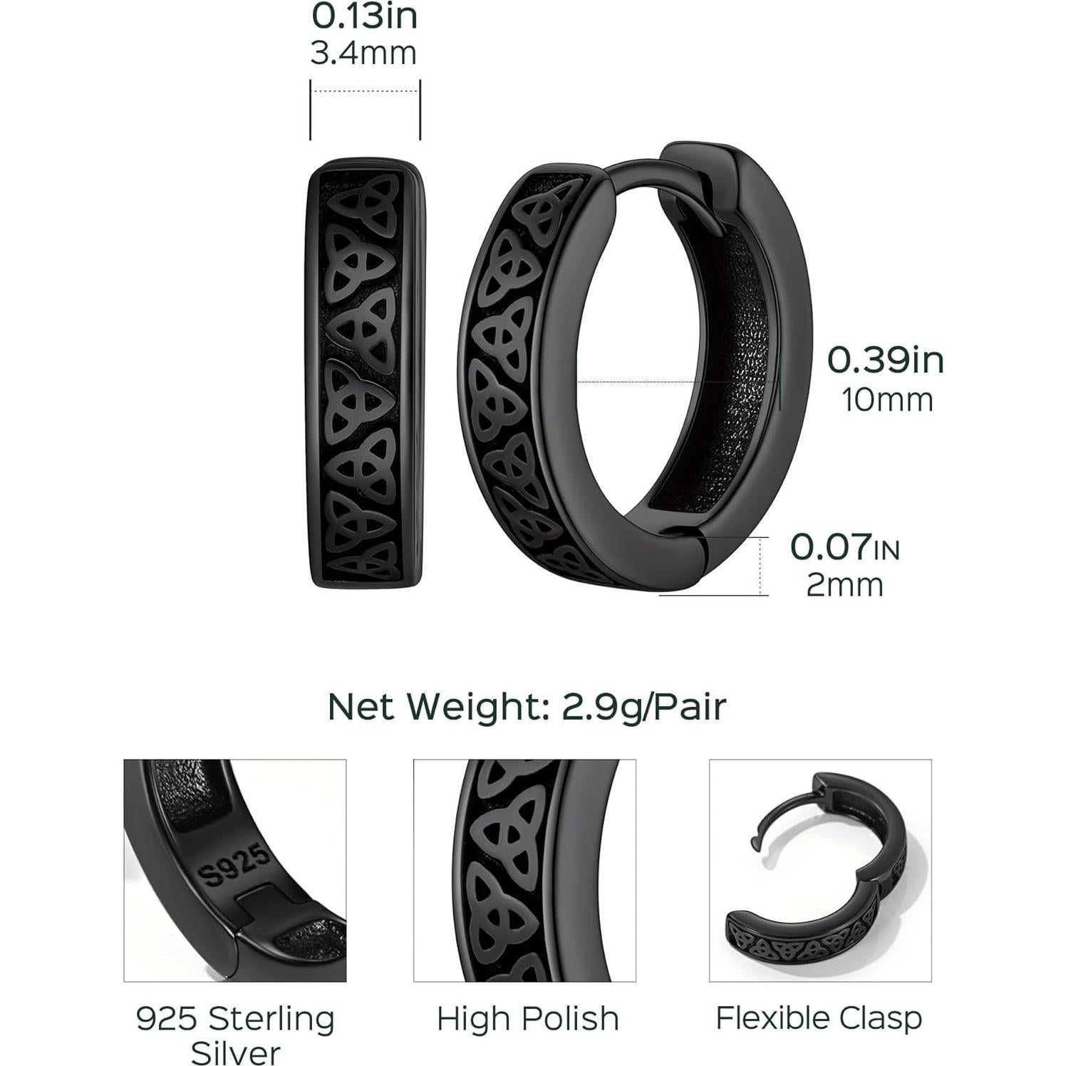 Pendientes de Plata de Ley 925 ChicSilver con Ónix Negro para Hombres