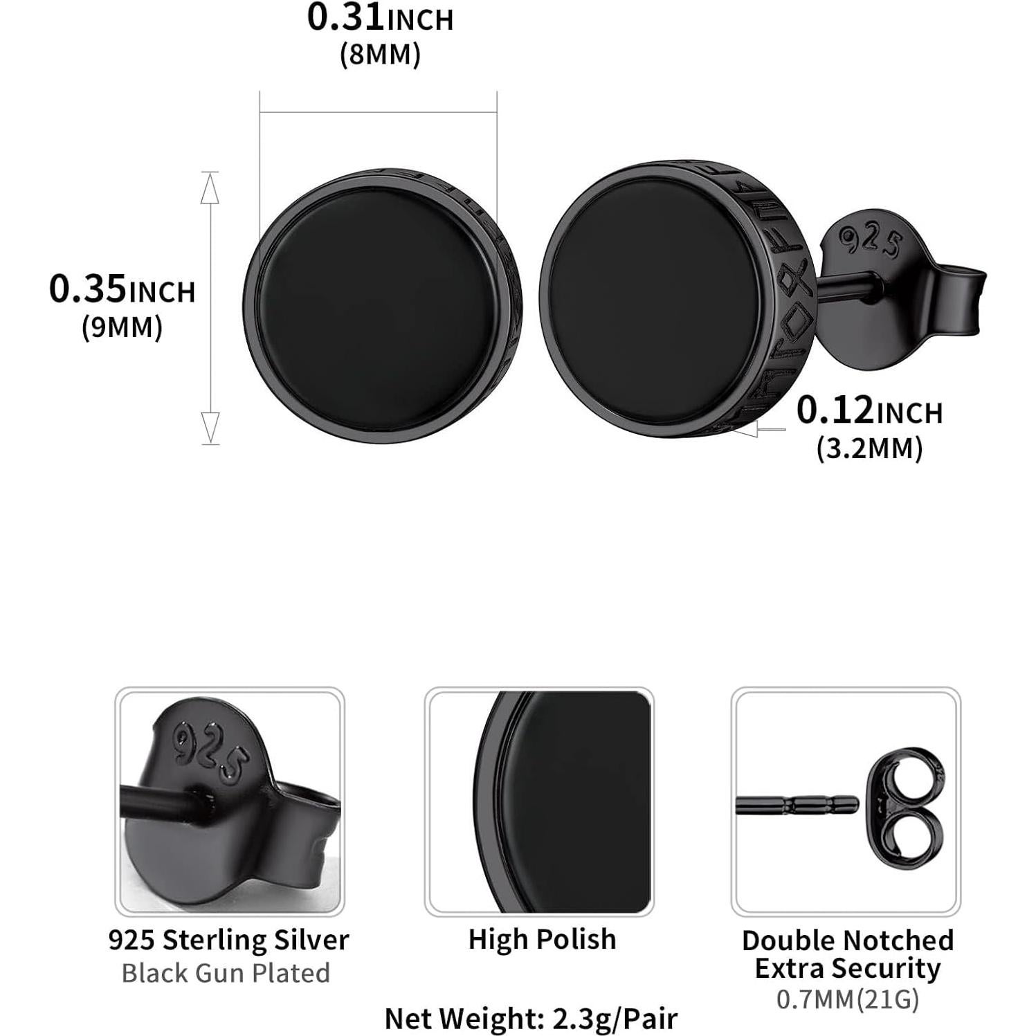 Pendientes de Plata de Ley 925 ChicSilver con Ónix Negro para Hombres