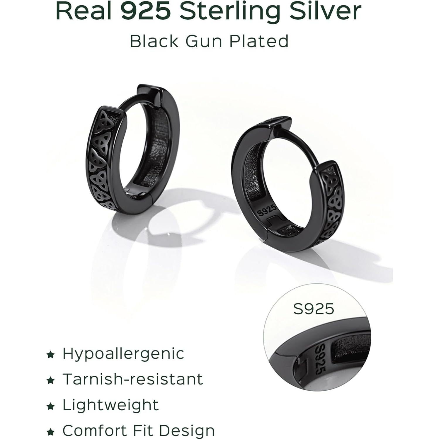 Pendientes de Plata de Ley 925 ChicSilver con Ónix Negro para Hombres