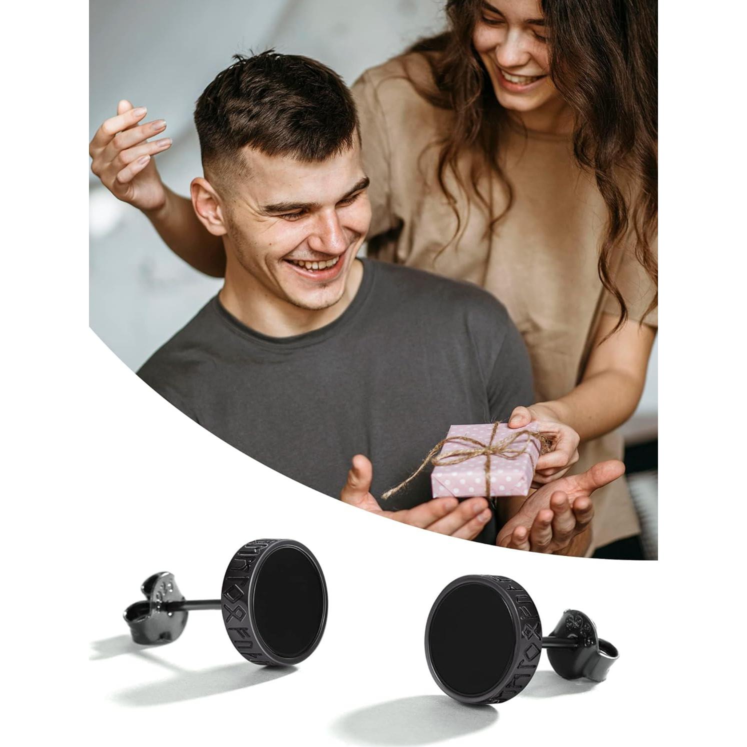 Pendientes de Plata de Ley 925 ChicSilver con Ónix Negro para Hombres