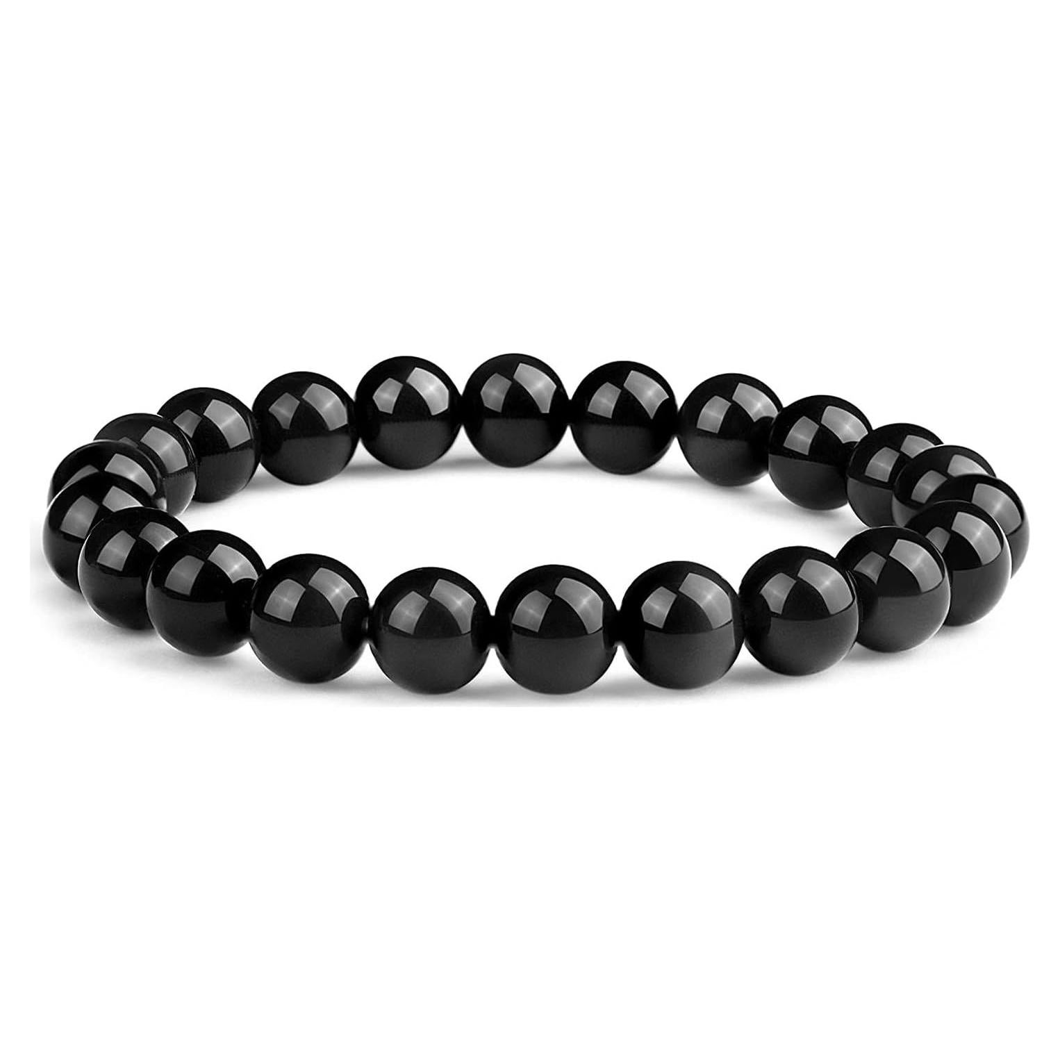 Pulsera de Cuentas de Obsidiana Negra 8mm Ajustable Unisex