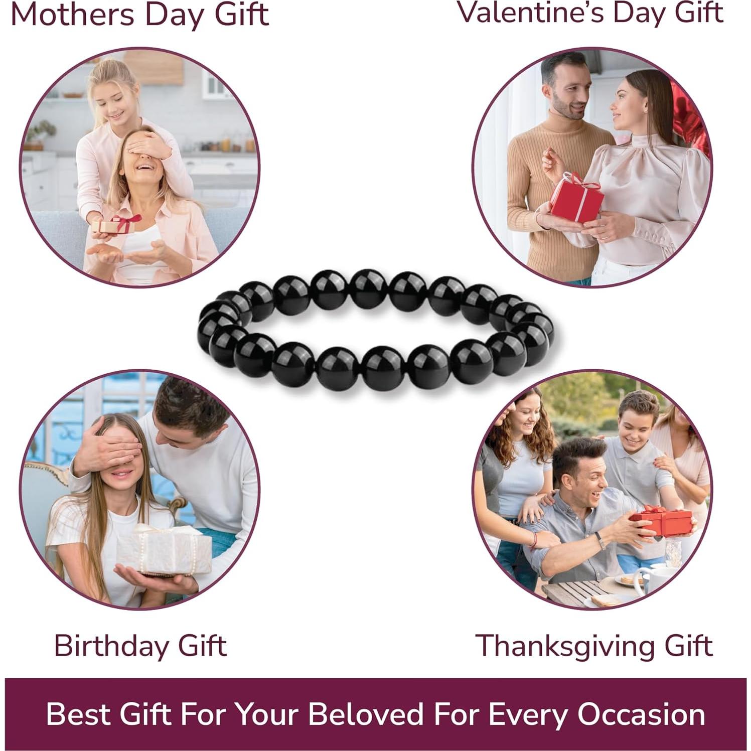 Pulsera de Cuentas de Obsidiana Negra 8mm Ajustable Unisex