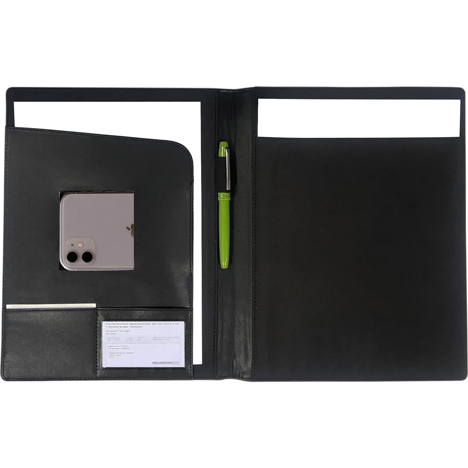 Carpeta de Cuero Sintético Genérico A4 Negra Organizador