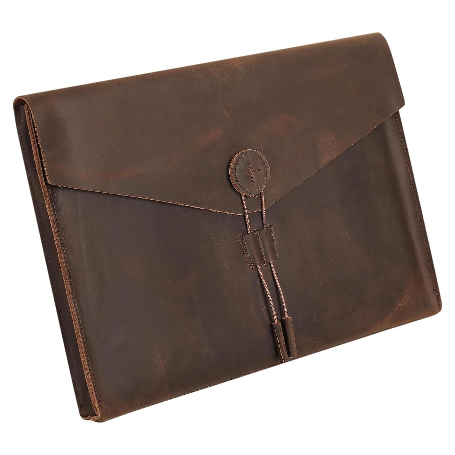 Carpeta de Cuero Genuino GZRHKJ para Laptop 15" Caqui Oscuro