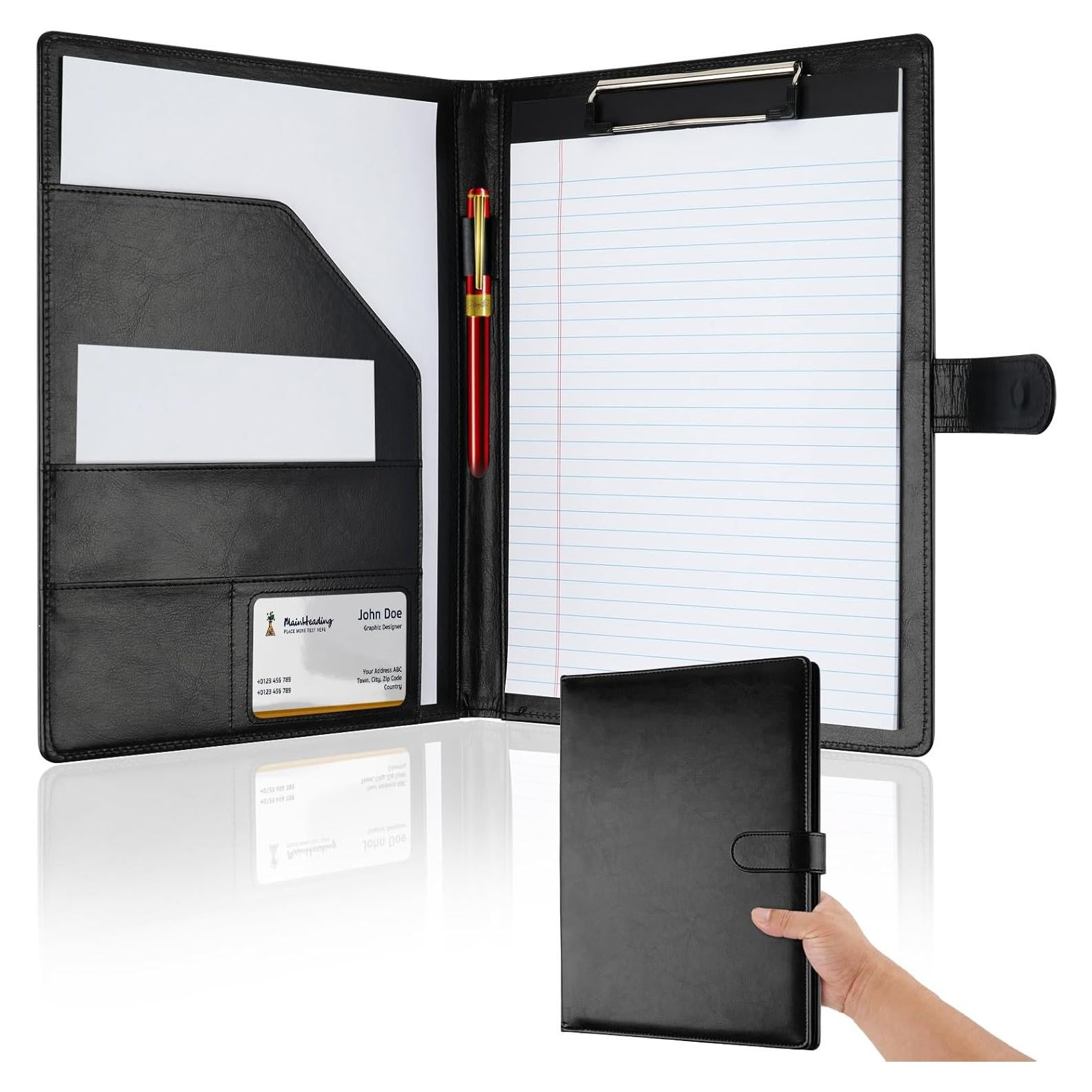 Portafolio Profesional MOWPOG Negro con Clipboard A4