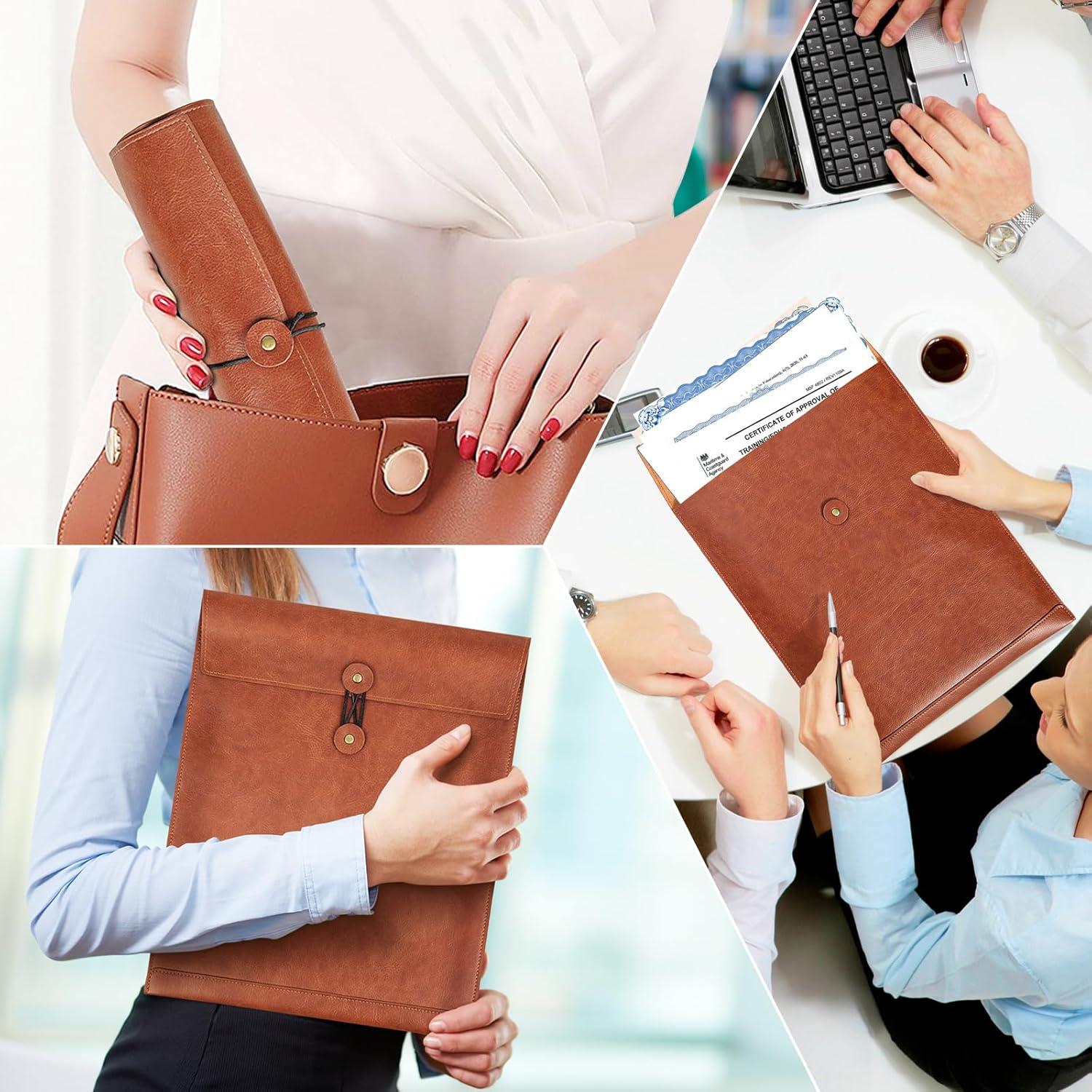 Carpeta de archivo de PU marrón QiXin para documentos A4