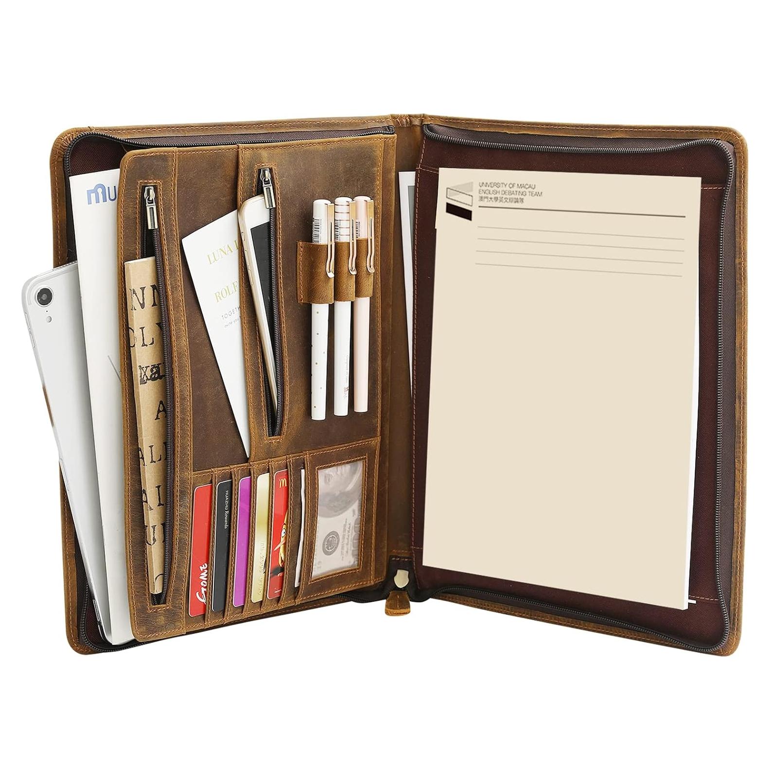 Portafolio de Cuero Ringsun RS01 con Cremallera A4 Marrón