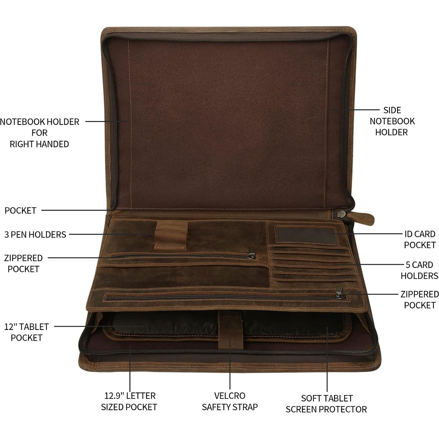Portafolio de Cuero Ringsun RS01 con Cremallera A4 Marrón