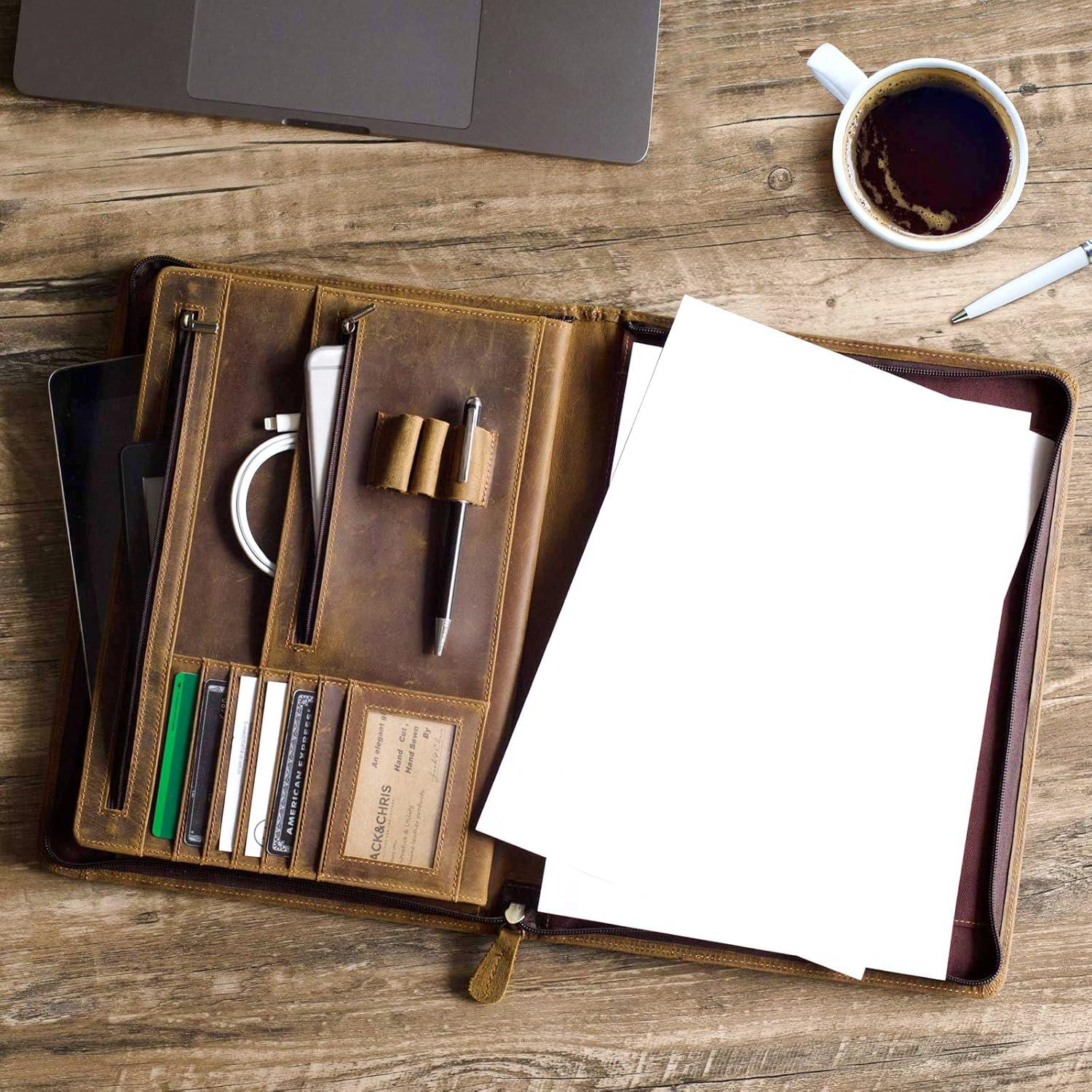 Portafolio de Cuero Ringsun RS01 con Cremallera A4 Marrón