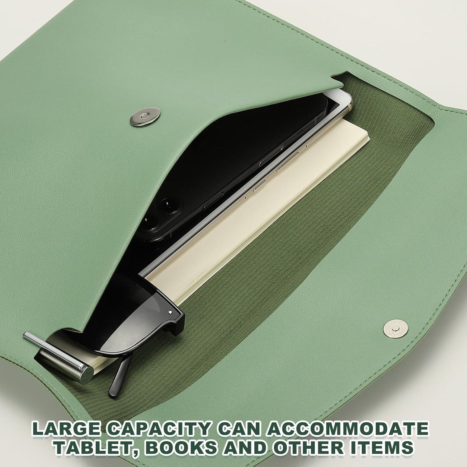 Carpeta de Cuero PU PATIKIL A4 Verde con Cierre a Presión